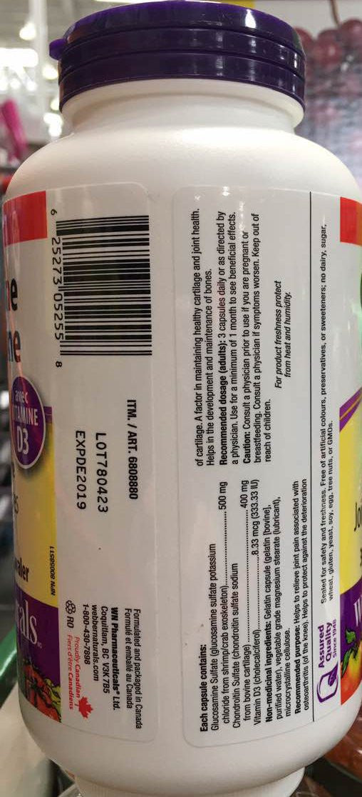 Webber Naturals Glucosamine Chondroitin D3 extra strength, 500/400 mg 300ct (2pk)